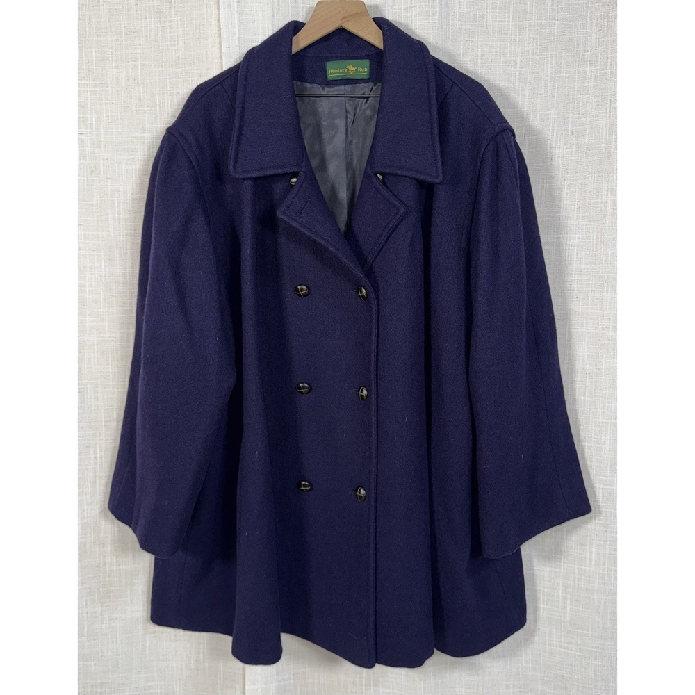 Vtg Hunters Run Navy Blue‎ Pea Coat Double Breasted Wool Heavy XXL XXXL 2XL 3XL